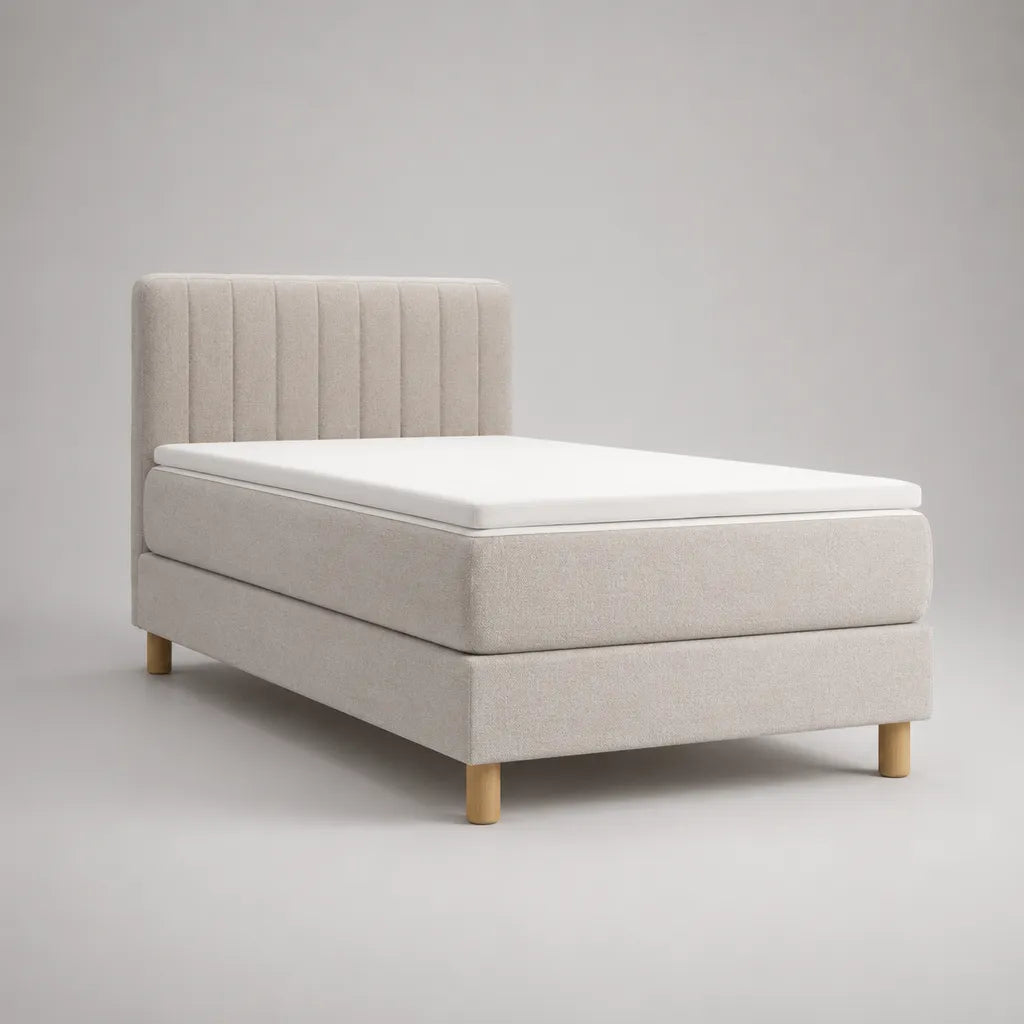 Boxspringbett 120 × 200 cm mit Taschenfederkernmatratze und PU-Schaum-Topper, Polyesterbezug, Beige/Weiß