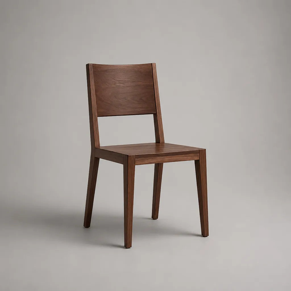 Esszimmerstuhl aus Gummibaum-Massivholz und Nussbaumfurnier, Nussbraun, 46 × 52 × 82 cm