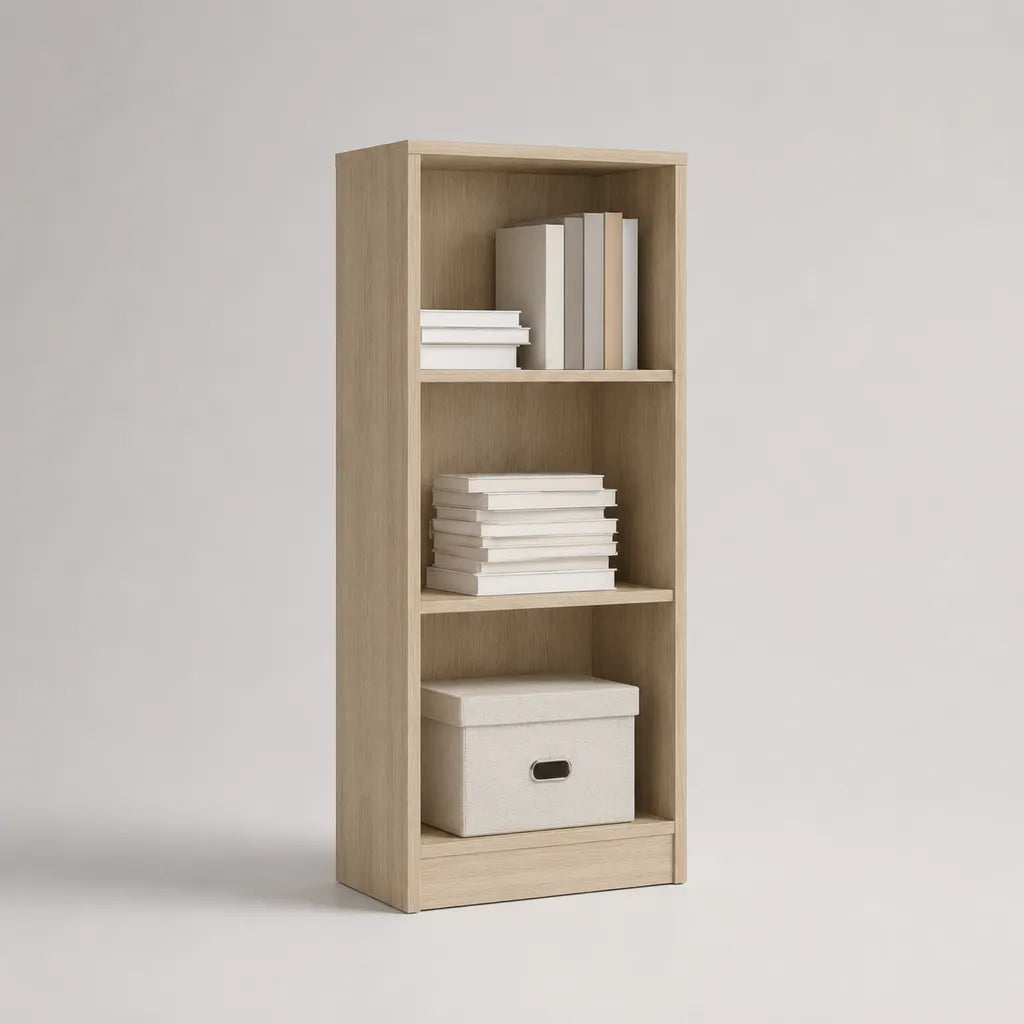 Bücherregal aus melaminbeschichteter Spanplatte, 3 offene Fächer, Helle Eiche, 106 × 40 × 30 cm