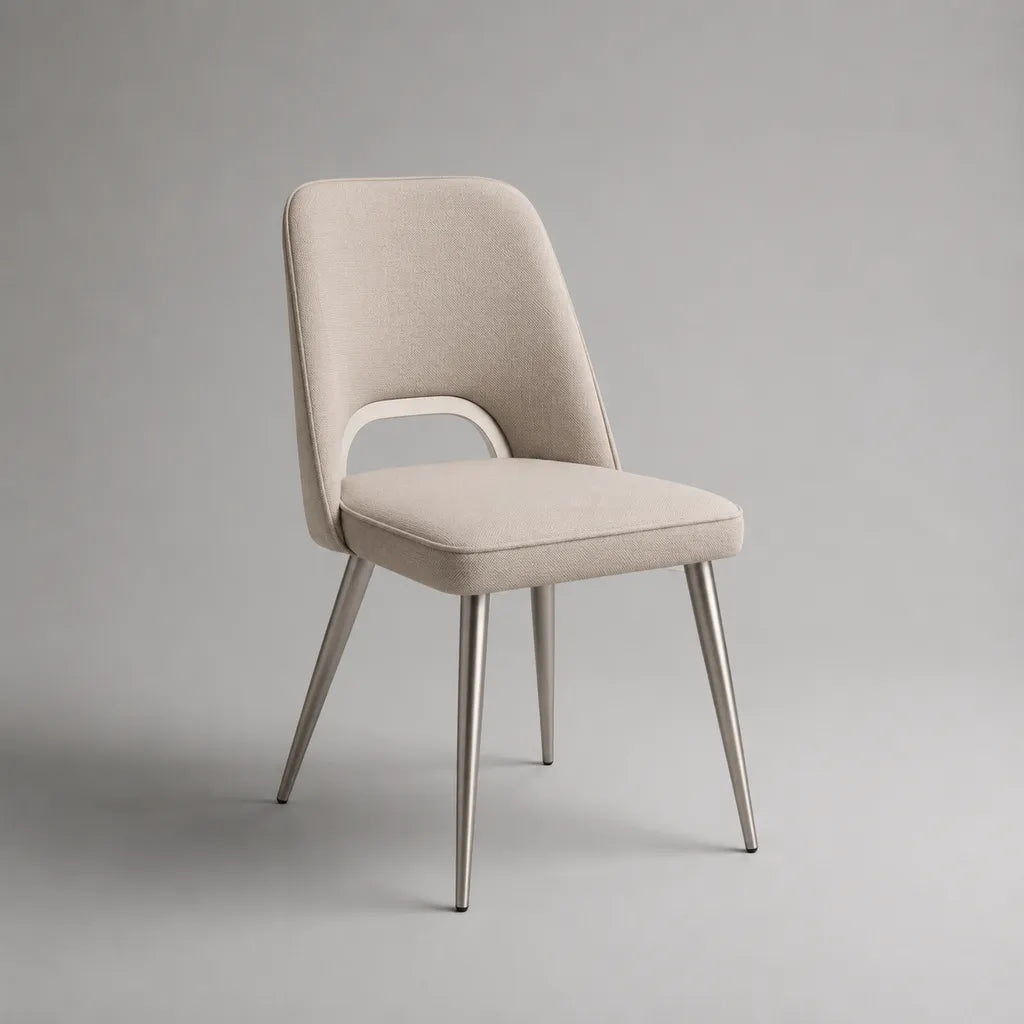 Esszimmerstuhl mit Stoffbezug und Metallgestell, Beige/Silber, 45 × 55 × 87 cm