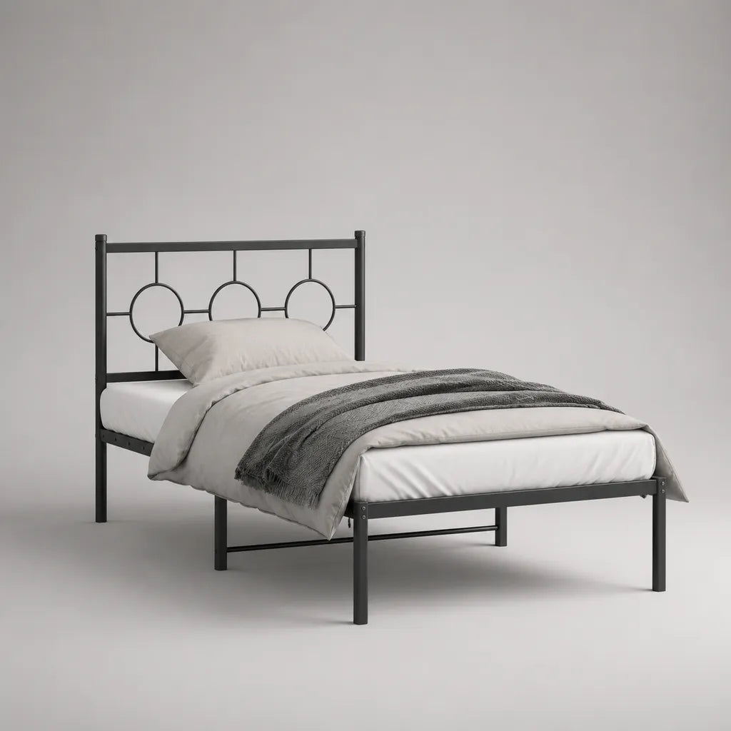 Metallbettgestell 90 × 200 cm, Schwarz, Gesamtmaß 208 × 95 × 100 cm