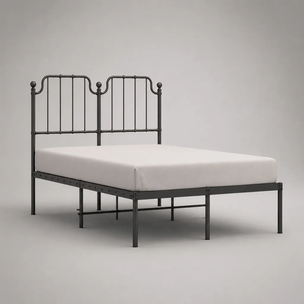 Metallbett mit Kopfteil, Stahlgestell in Schwarz, Liegefläche 140 × 200 cm