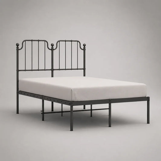 Metallbett mit Kopfteil, Stahlgestell in Schwarz, Liegefläche 140 × 200 cm