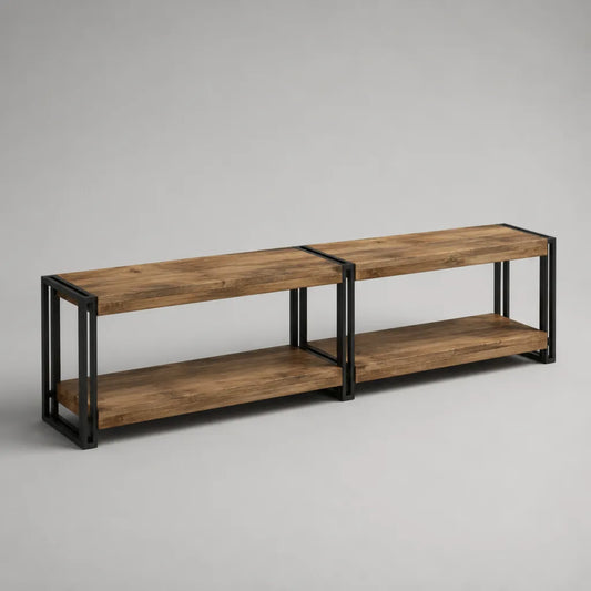 TV-Lowboard 2er-Set aus Spanplatte und Stahl, Braun und Schwarz, je 100 × 30 × 45 cm
