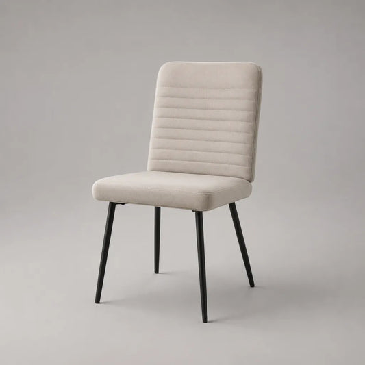 Gepolsterter Esszimmerstuhl aus Stoff und Metall, Beige/Schwarz, 47 × 56 × 84 cm