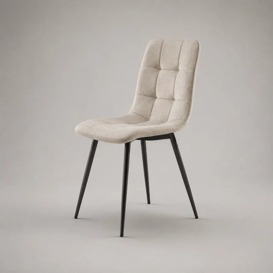 Gepolsterter Esszimmerstuhl mit hoher Rückenlehne, Polyesterbezug und Stahlgestell, Beige/Schwarz, 49 × 56 × 87 cm