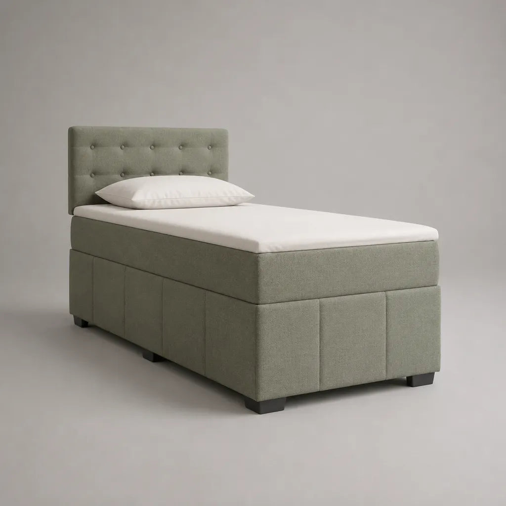 Boxspringbett-Set mit Taschenfederkernmatratze und Topper, Polyesterbezug, Hellgrau, Liegefläche 90 × 200 cm