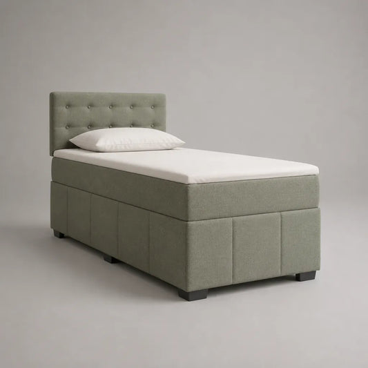 Boxspringbett-Set mit Taschenfederkernmatratze und Topper, Polyesterbezug, Hellgrau, Liegefläche 90 × 200 cm