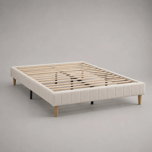 Polsterbett ohne Kopfteil 160 × 200 cm mit Lattenrost und Polyester-Samtbezug, Cremeweiß