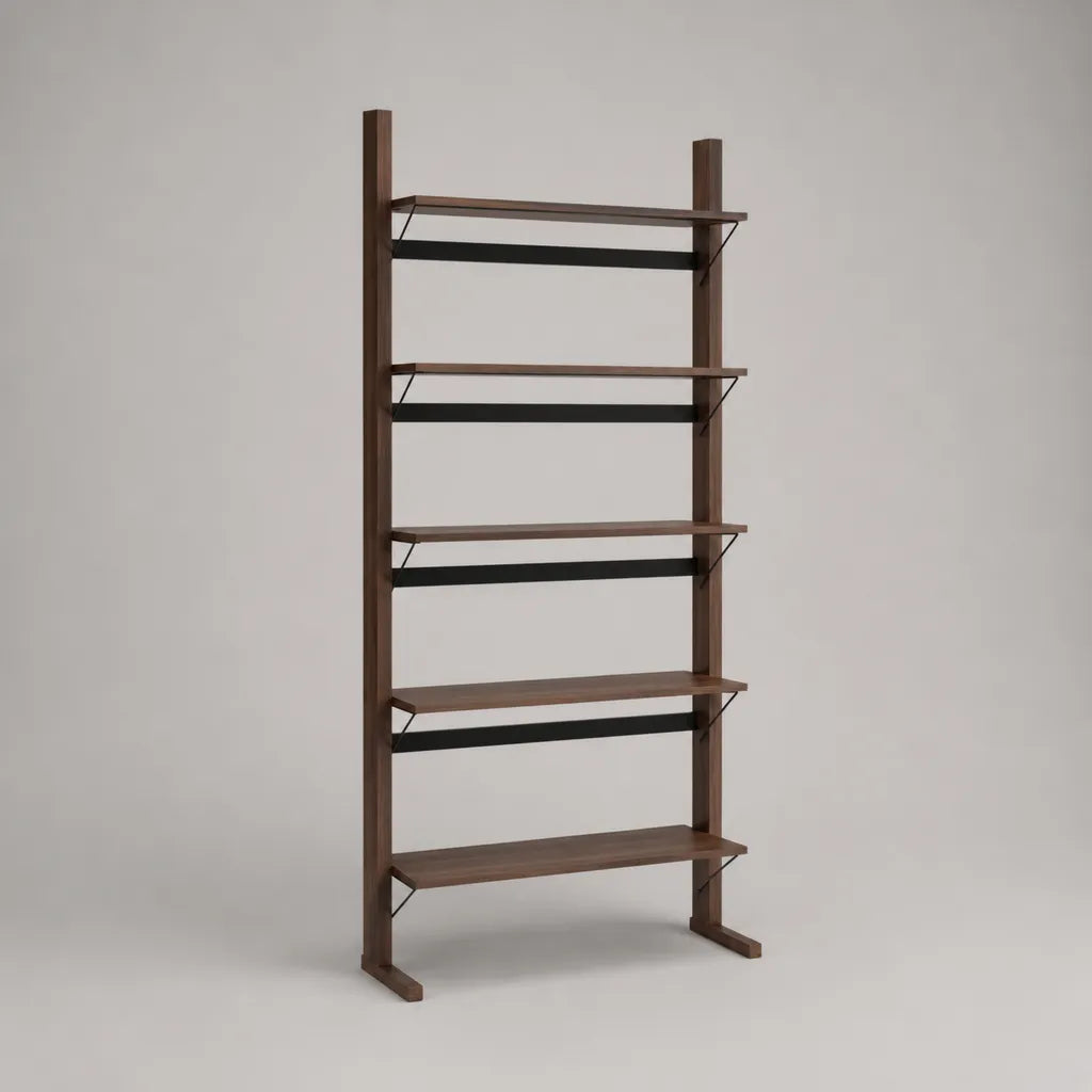 Bücherregal mit 5 Ablagen aus MDF und Stahl, Dunkelbraun/Schwarz, 80 × 30 × 180 cm