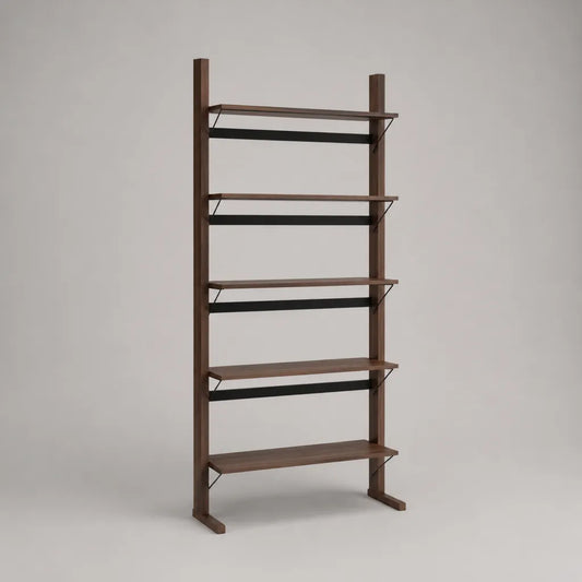 Bücherregal mit 5 Ablagen aus MDF und Stahl, Dunkelbraun/Schwarz, 80 × 30 × 180 cm