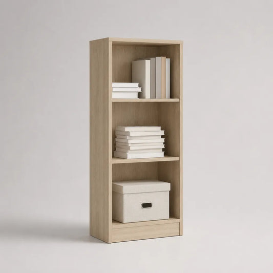 Bücherregal aus melaminbeschichteter Spanplatte, 3 offene Fächer, Helle Eiche, 106 × 40 × 30 cm