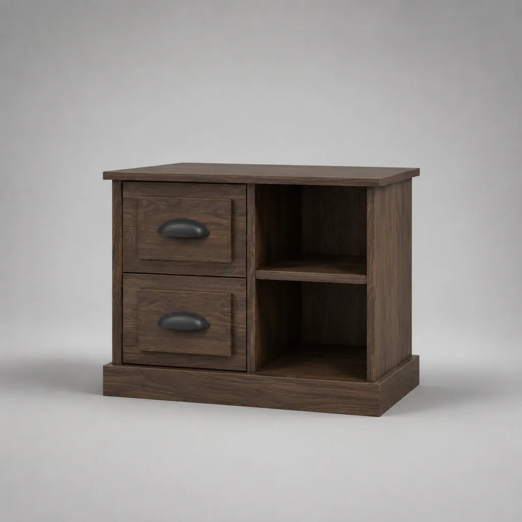Nachttisch aus MDF und Spanplatte mit 2 Schubladen und 2 Ablagefächern, Dunkelbraun, 65 × 40 × 55 cm