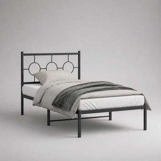 Metallbettgestell 90 × 200 cm, Schwarz, Gesamtmaß 208 × 95 × 100 cm