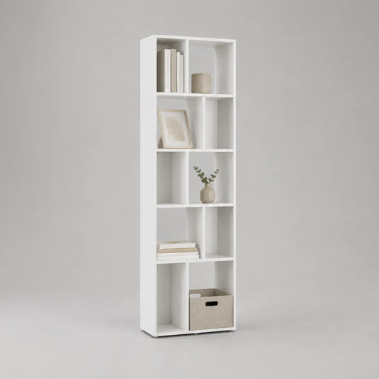 Bücherregal mit 10 Fächern aus melaminbeschichteter Spanplatte, Weiß, 60 × 24 × 180 cm